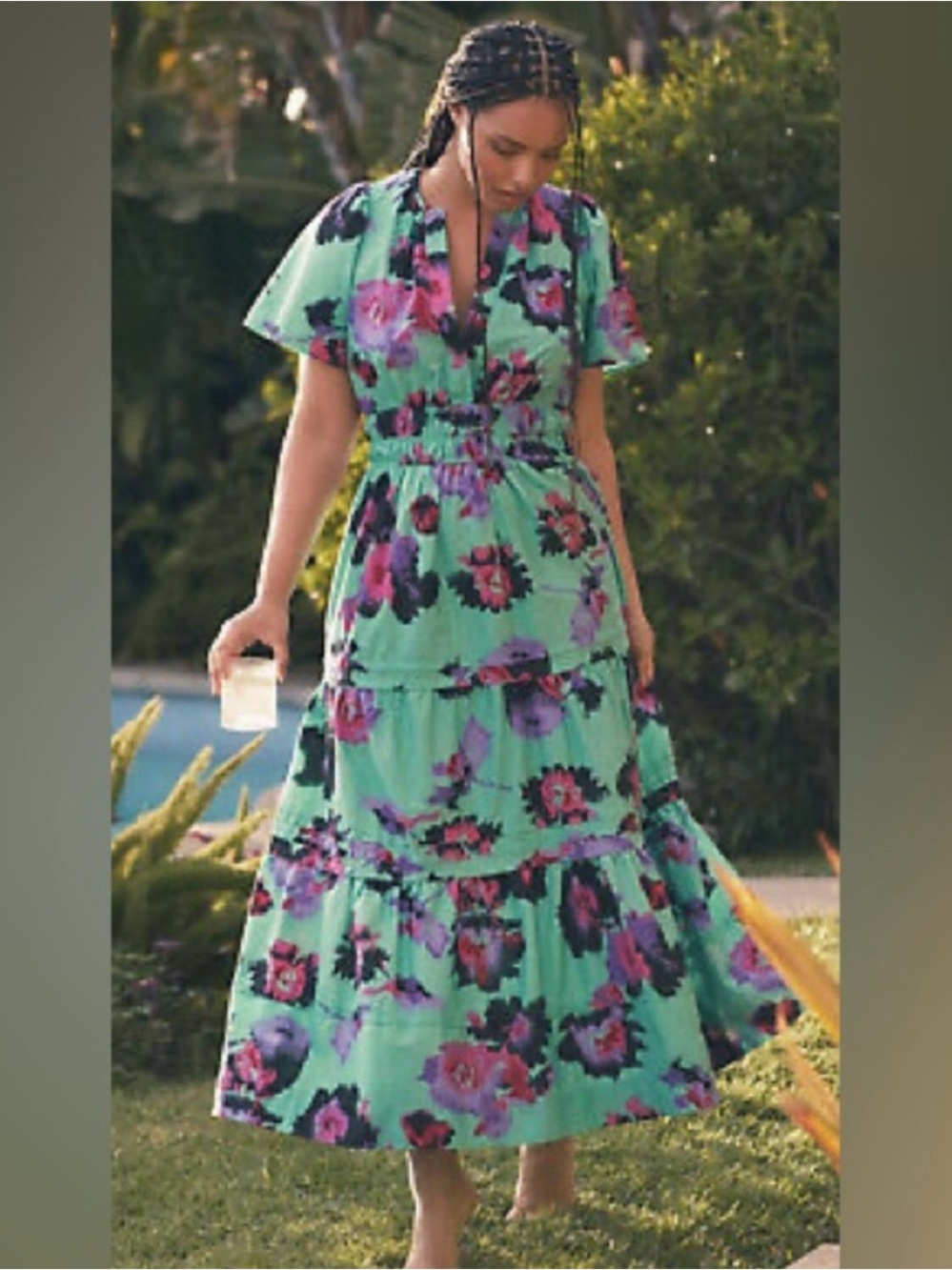 Anthropologie Somerset Mint Green Floral Tiered Maxi Dress
